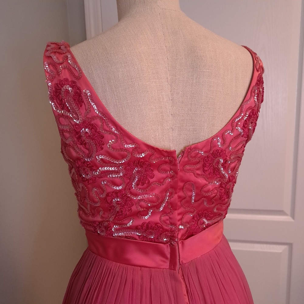 Vintage Pink 60's Silk Chiffon Sequin Gown Party Dress - Picture 6 of 13